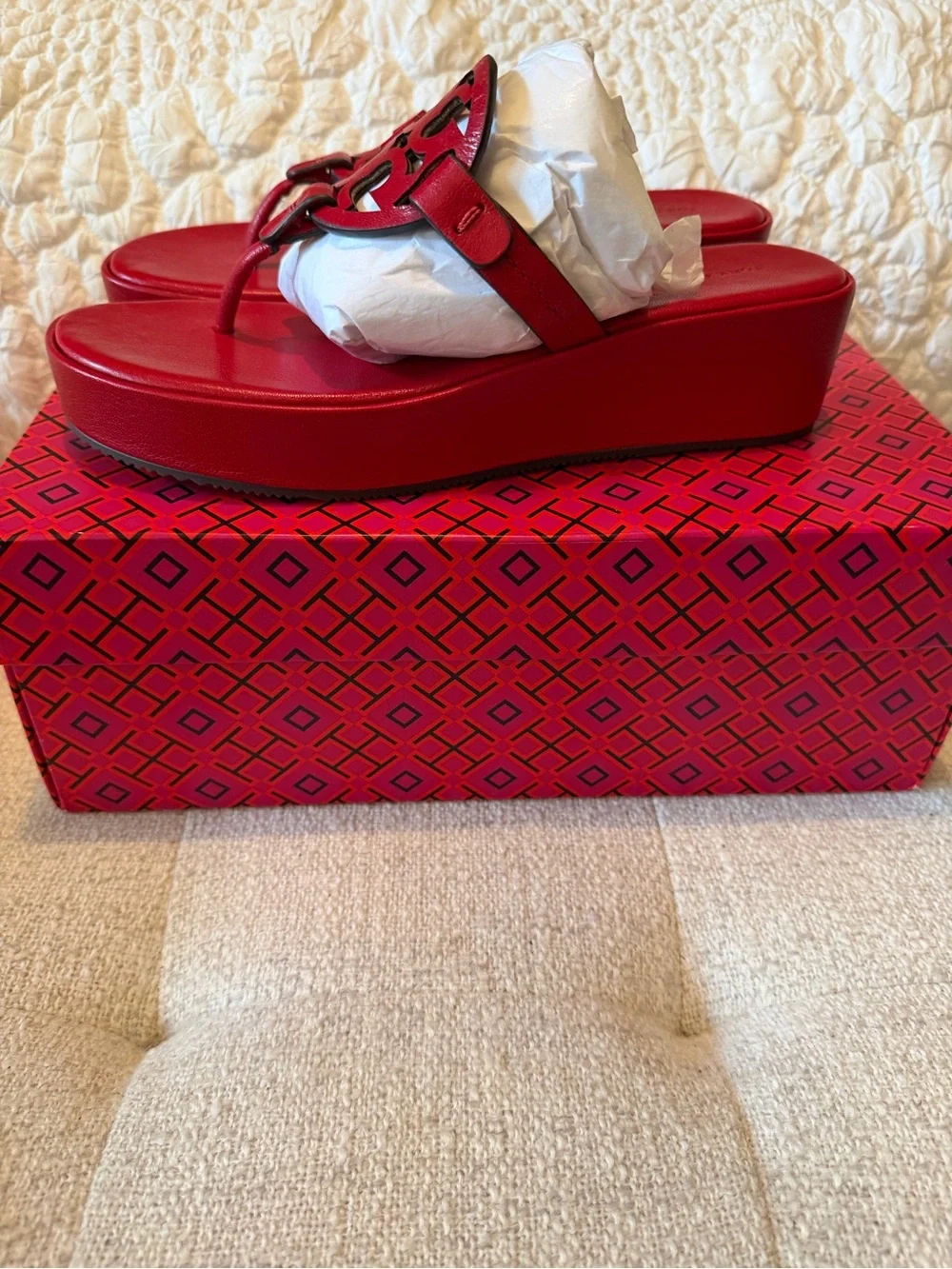Tory Burch Red Miller Wedge Sandal Box Label
